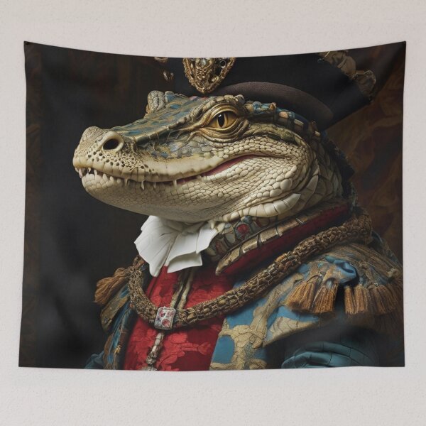 Item preview, His royal Highness King Von Snap Snap - Regal crocodile king portrait art designed and sold by Vintage Designs +.