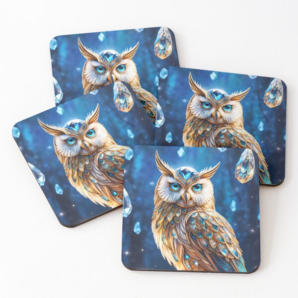 Item preview, Blue Gold Crystal Owl, Ai Generated Art  designed and sold by ACC .