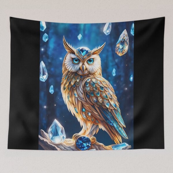 Item preview, Blue Gold Crystal Owl, Ai Generated Art  designed and sold by ACC .