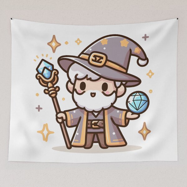 Item preview, Kawaii Wizard With A Pointed Hat And A Crystal Orb designed and sold by CanvasCutie.