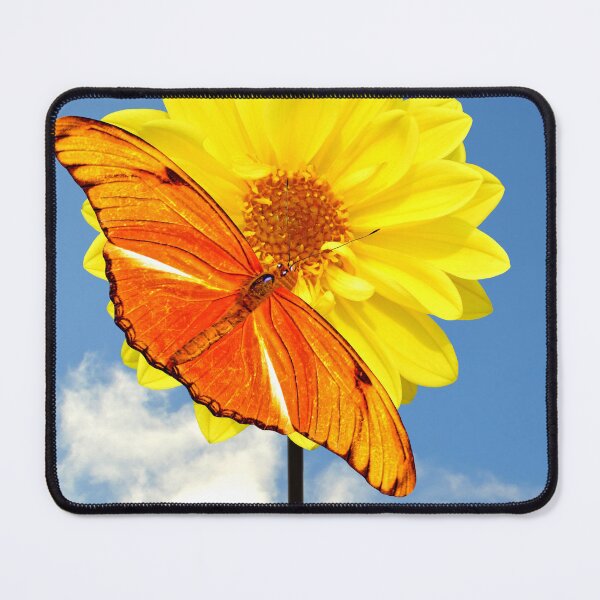 Item preview, Dahlia Dahlietta yellow flower pollinating a Dryas Julia butterfly designed and sold by Peter Etchells.