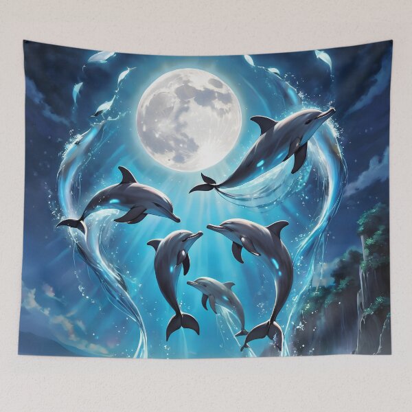 Item preview, "Moonlit Leaps: Dolphins in Lunar Flight" designed and sold by LuckyCosmos.