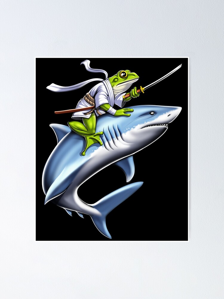 Frog Samurai Ninja Riding Shark