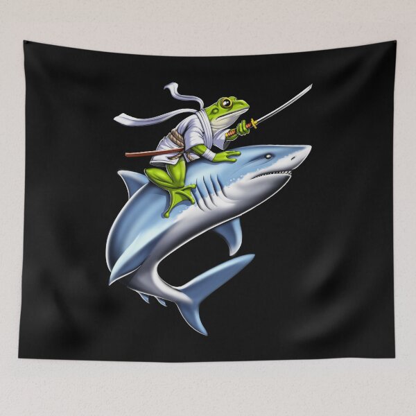 Item preview, Frog Samurai Ninja Riding Shark designed and sold by underheaven.