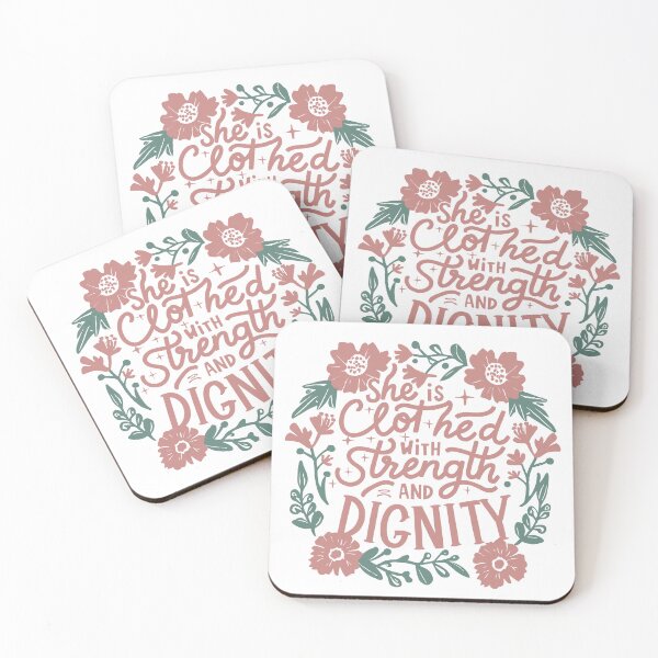 Item preview, Christian Typography: She is Clothed with Strength and Dignity - Pink Rosey Floral Design designed and sold by HahaHandlesHub.