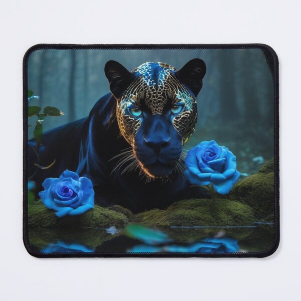 Item preview, The Golden Panther with Blue Roses in a magical Forest designed and sold by JZDezignsz.