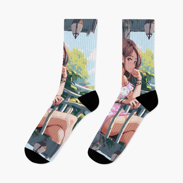 Item preview, Summer dress Anime girl on balcony- Pixel art designed and sold by octoboobs.