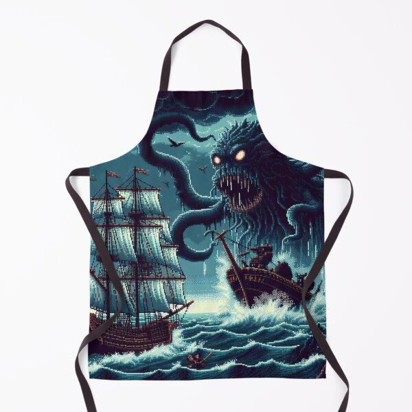 Item preview, Pixel art sea monster attacking ships designed and sold by BeardedTree.