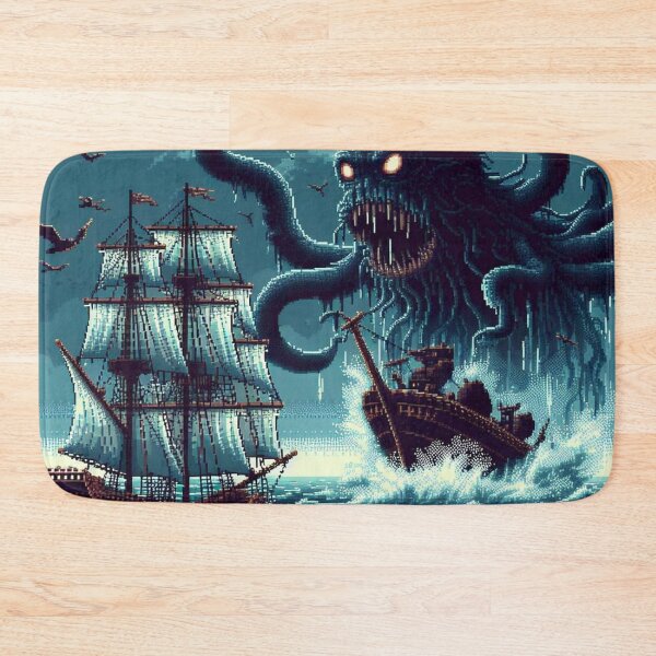 Item preview, Pixel art sea monster attacking ships designed and sold by BeardedTree.