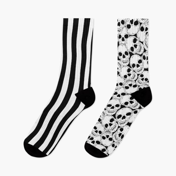 Item preview, Black and White Skulls and Stripes Halloween Pattern designed and sold by HotHibiscus.