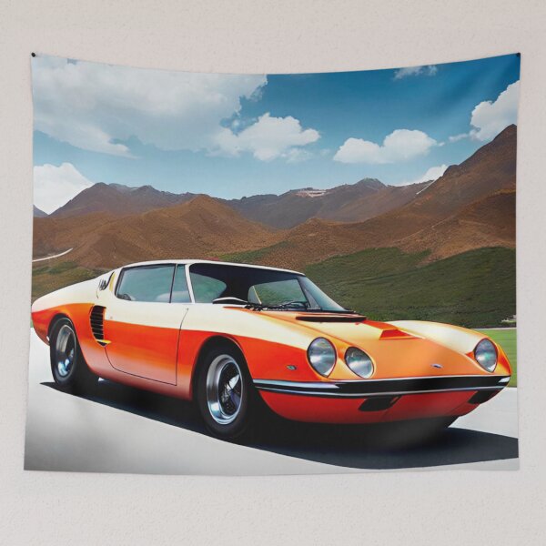Item preview, Retro Revival: Orange Sports Car Against the Backdrop of Rolling Hills designed and sold by GrizzlyCollective.
