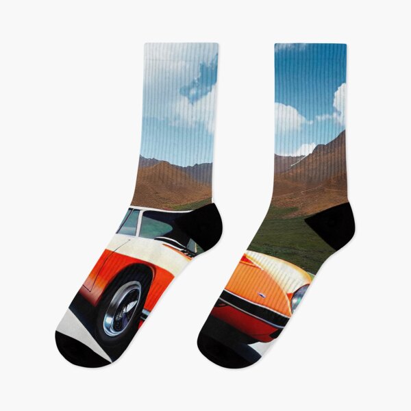 Item preview, Retro Revival: Orange Sports Car Against the Backdrop of Rolling Hills designed and sold by GrizzlyCollective.