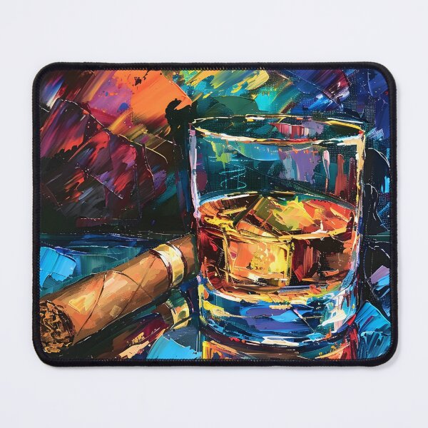 Artikelvorschau, Kubistische Träumerei – Ein lebendiger Tanz der Farben in Whiskyglas, brennender Zigarre und rätselhaftem Rauch entworfen und verkauft von OlfactoART Studio.