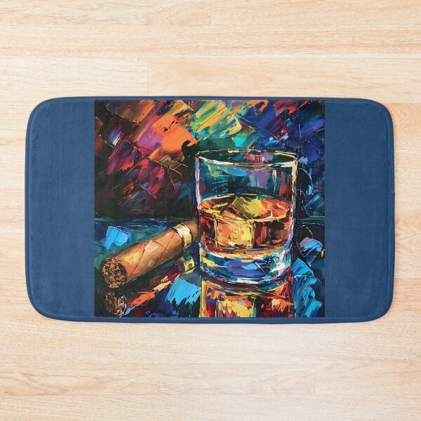Artikelvorschau, Kubistische Träumerei – Ein lebendiger Tanz der Farben in Whiskyglas, brennender Zigarre und rätselhaftem Rauch entworfen und verkauft von OlfactoART Studio.