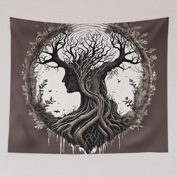 Item preview, Uprooted Down Tree Shaped Woman's Face with Birds designed and sold by Vilemo.
