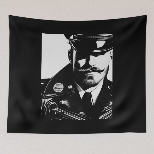 Item preview, 1940 Mustached Leather Daddy Officer LGBTQ Gay Pride Graphic Design designed and sold by ItsAKinkThing.