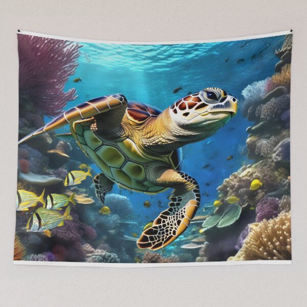 Item preview,  Sea Turtle swimming through a coral reef  designed and sold by Sadoart.