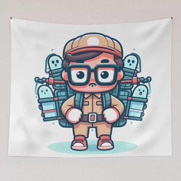 Item preview, Kawaii Ghost Hunter: Wearing Oversized Glasses And A Backpack Filled With Ghost Traps designed and sold by CanvasCutie.