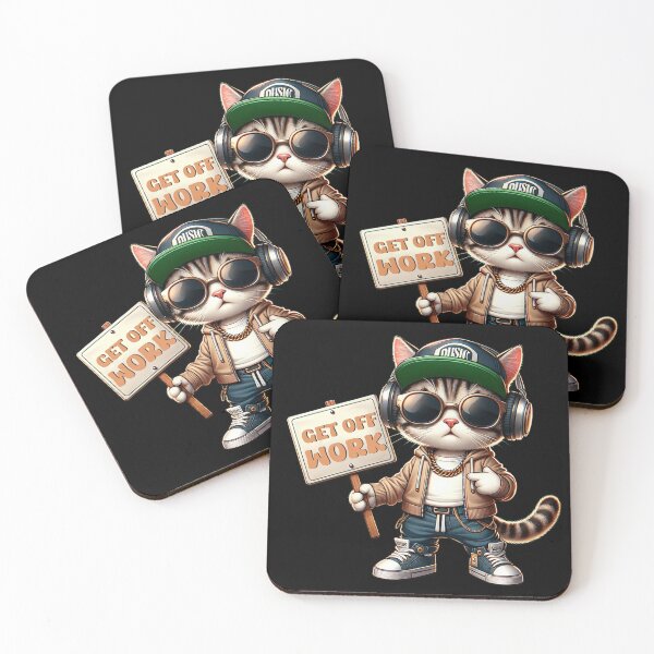 Item preview, Cute Tabby Cat with headphones : GET OFF WORK designed and sold by perfect-radius.