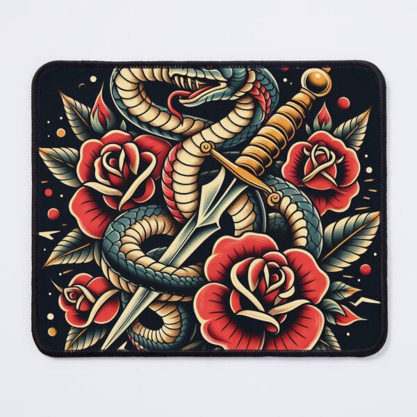 Item preview, Serpentine Edge Blue Snake Dagger Roses Tattoo designed and sold by Virginiasanimal.