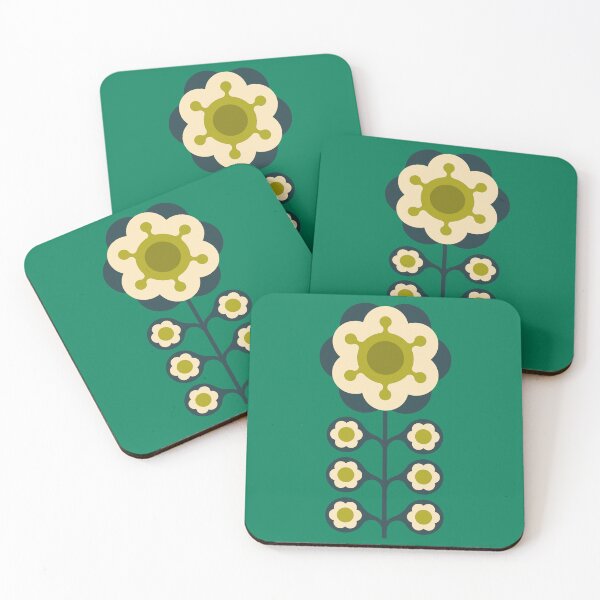 Item preview, KF 0211 B - Patrón Vintage Retro Margaritas Años 70 en Verde designed and sold by KhakiFinch.