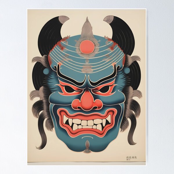 Item preview, Vintage Samurai Mask Painting designed and sold by LynZorHome.