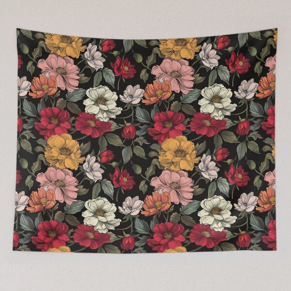 Item preview, Vintage Blooms: Multicolored Flowers on Noir Canvas designed and sold by cruzjone.