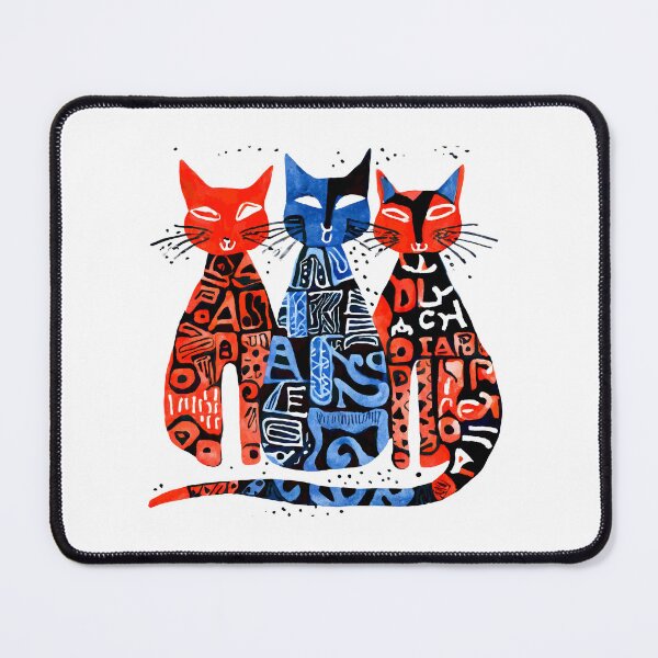 Item preview, Boho Retro Cats Trio - Simple Illustration in Red, Blue, and Black designed and sold by ironpalette.