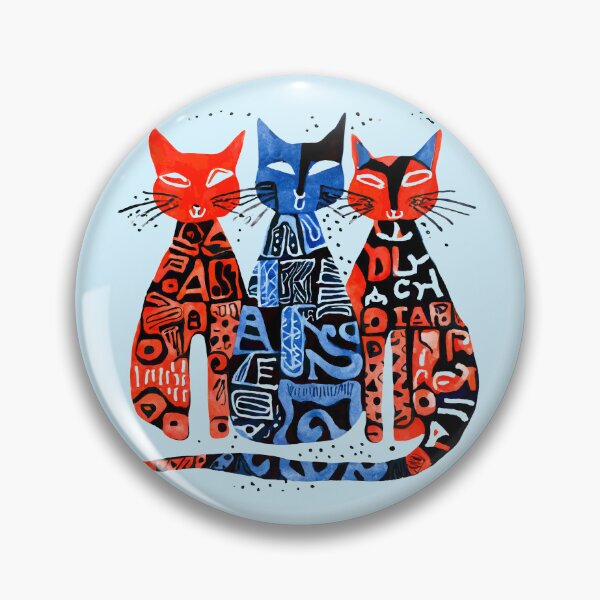 Item preview, Boho Retro Cats Trio - Simple Illustration in Red, Blue, and Black designed and sold by ironpalette.