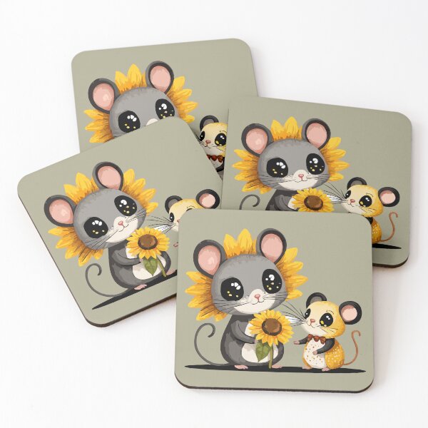 Item preview, cute little mouse big kind eyes takes a sunflower from his mother designed and sold by Firas Aljazzar.