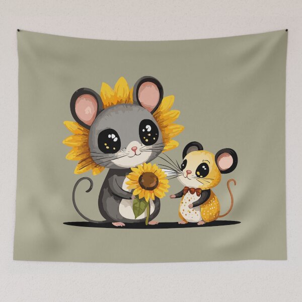 Item preview, cute little mouse big kind eyes takes a sunflower from his mother designed and sold by Firas Aljazzar.