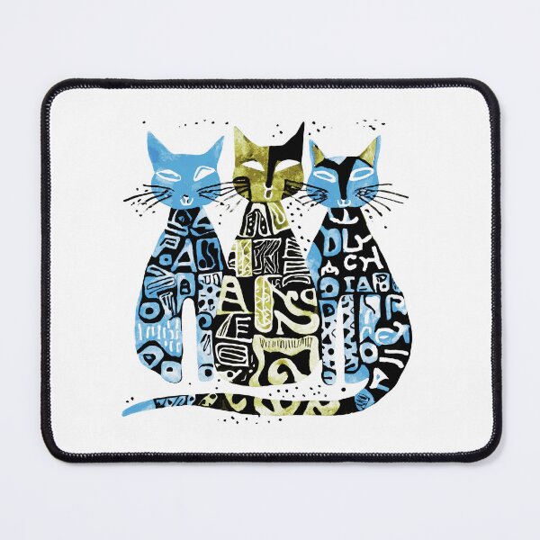 Item preview, Boho Retro Cats Trio - Simple Illustration in green, Blue, and Black designed and sold by ironpalette.