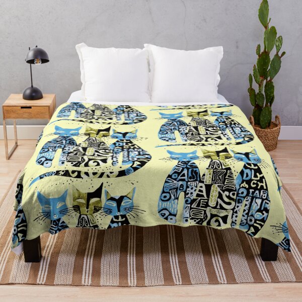Item preview, Boho Retro Cats Trio - Simple Illustration in green, Blue, and Black designed and sold by ironpalette.
