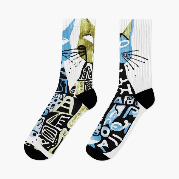 Item preview, Boho Retro Cats Trio - Simple Illustration in green, Blue, and Black designed and sold by ironpalette.