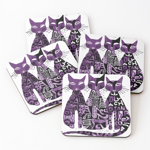 Item preview, Boho Retro Cats Trio - Simple Illustration in green, Blue, and Black designed and sold by ironpalette.