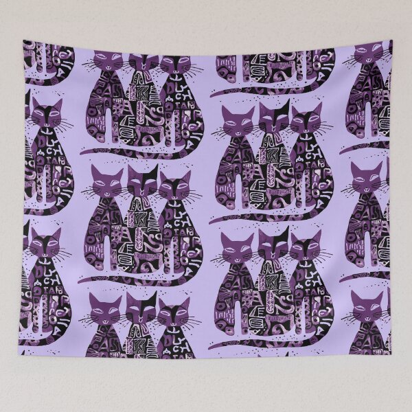 Item preview, Boho Retro Cats Trio - Simple Illustration in green, Blue, and Black designed and sold by ironpalette.