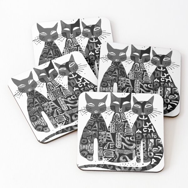 Item preview, Boho Retro Cats Trio - Simple Illustration in green, Blue, and Black designed and sold by ironpalette.
