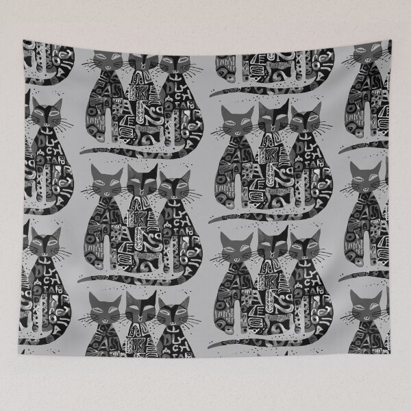 Item preview, Boho Retro Cats Trio - Simple Illustration in green, Blue, and Black designed and sold by ironpalette.