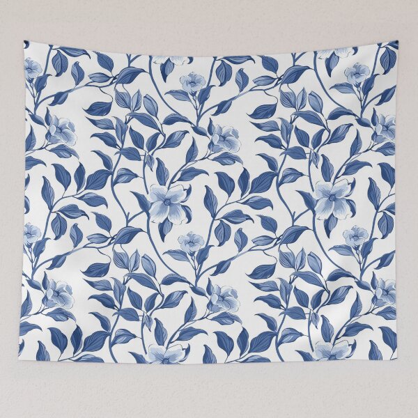 Item preview, Azure Oasis: High-Contrast Blue Floral Wallpaper designed and sold by cruzjone.