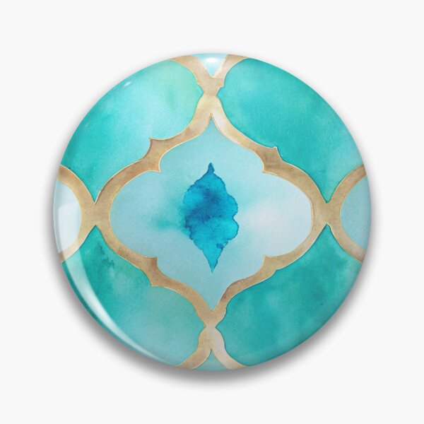 Item preview, Turquoise and gold moroccan tile pattern designed and sold by patterncrow.