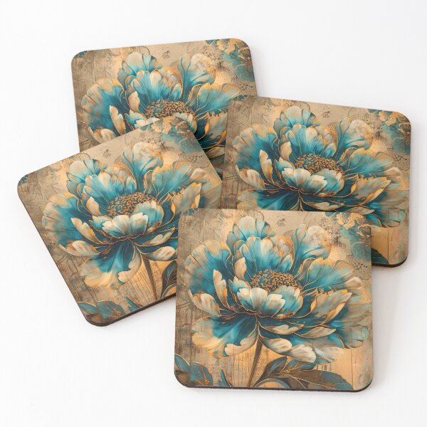 Item preview, Golden Teal Flower Painting designed and sold by MargaretWiktor.