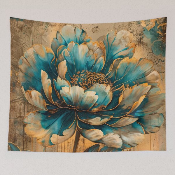 Item preview, Golden Teal Flower Painting designed and sold by MargaretWiktor.