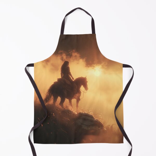 Item preview, Portrait of a horsewoman in the mist at setting sun designed and sold by Fantasyplus.