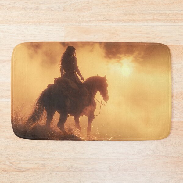 Item preview, Portrait of a horsewoman in the mist at setting sun designed and sold by Fantasyplus.