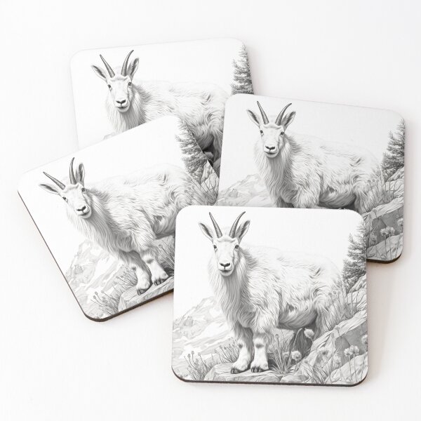 Item preview, Black and White Mountain Goat pencil drawing designed and sold by Pencil-Art.