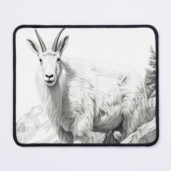 Item preview, Black and White Mountain Goat pencil drawing designed and sold by Pencil-Art.