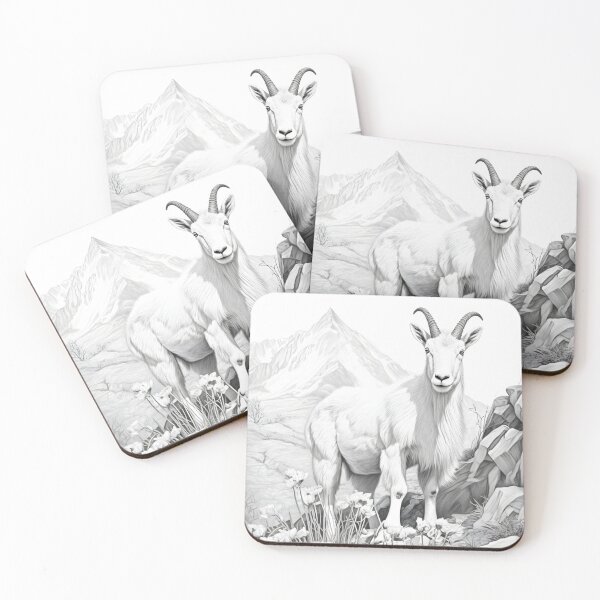 Item preview, Black and White Mountain Goat pencil drawing designed and sold by Pencil-Art.