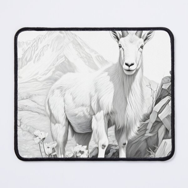 Item preview, Black and White Mountain Goat pencil drawing designed and sold by Pencil-Art.