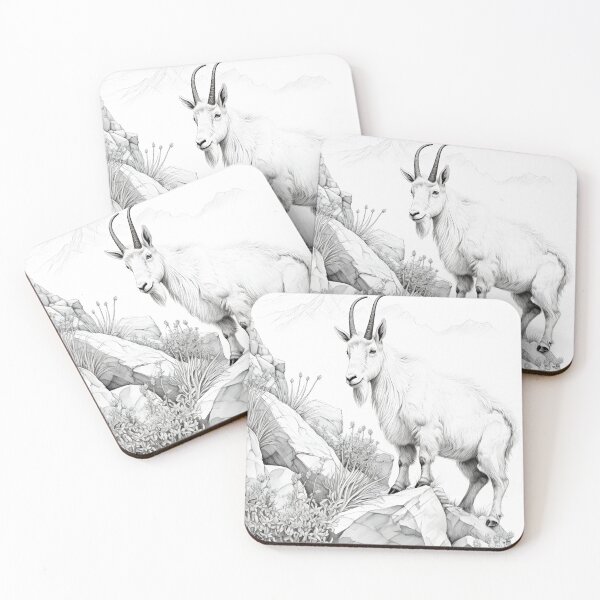 Item preview, Black and White Mountain Goat pencil drawing designed and sold by Pencil-Art.