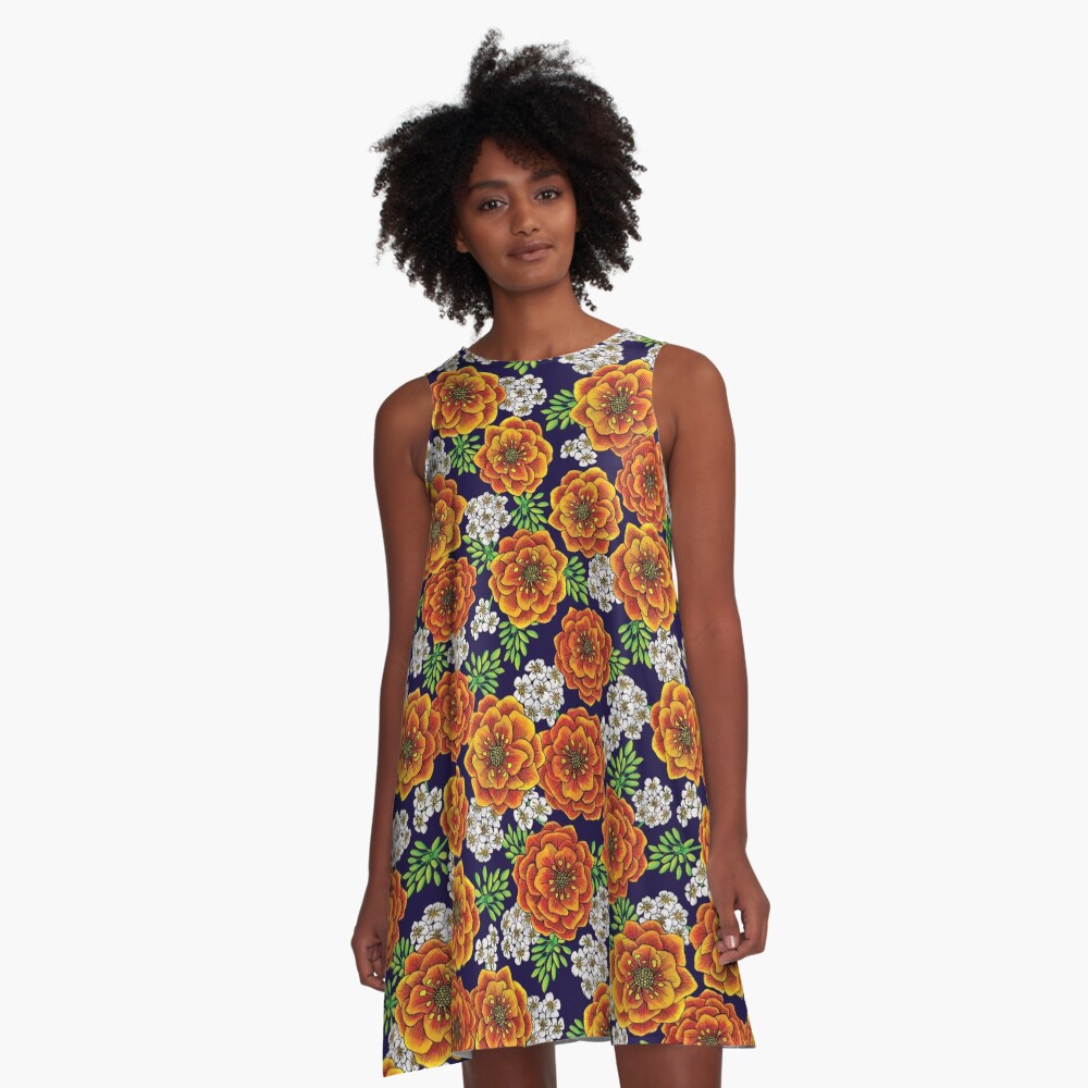 green dress with orange flowers